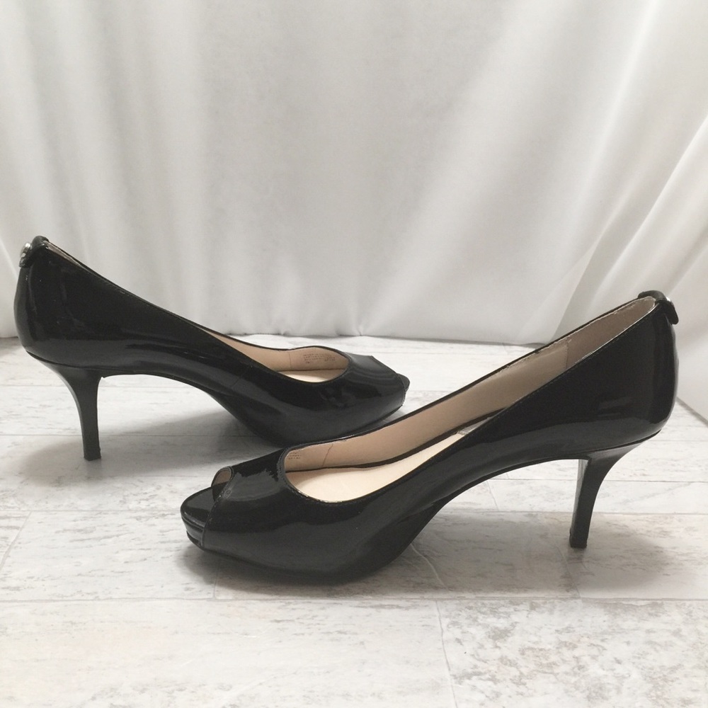 Michael Kors black patient peep toe platforms 7.5